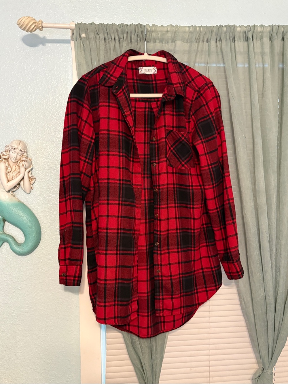 Pink Rose Red and Black Plaid Button-Down Shirt